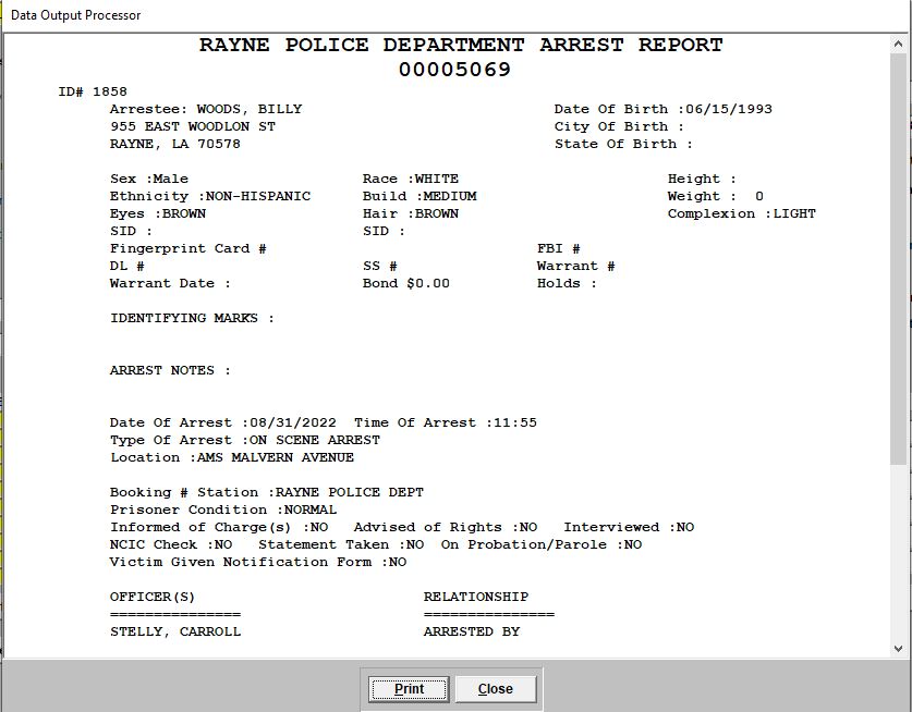 Police Arrest Record