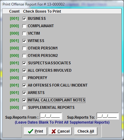 Police Incident Report Screen